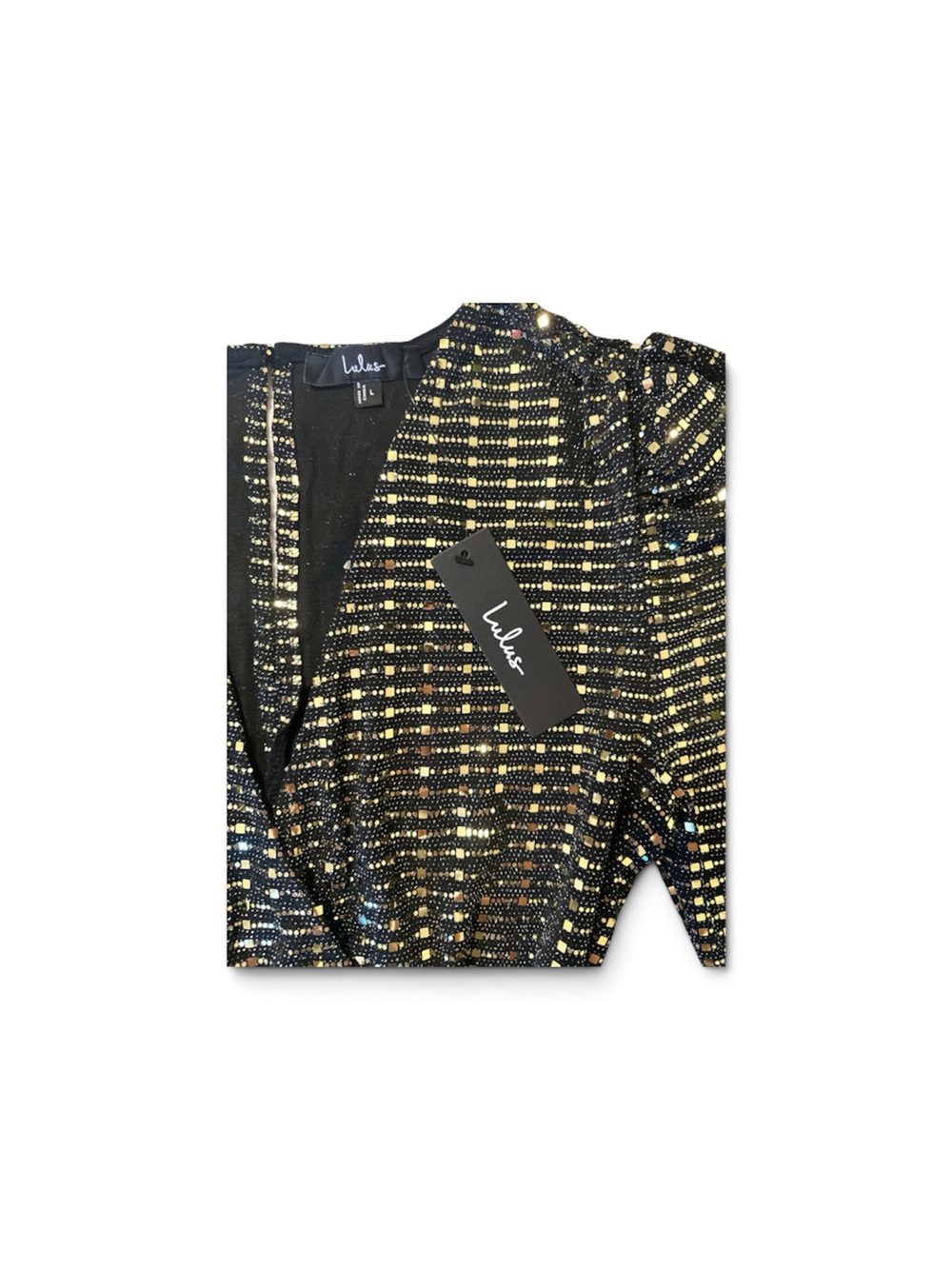 Lulus Bettie Gold Metallic Sparkle Long Sleeve Romper – Size Large NWT - Picture 7 of 8
